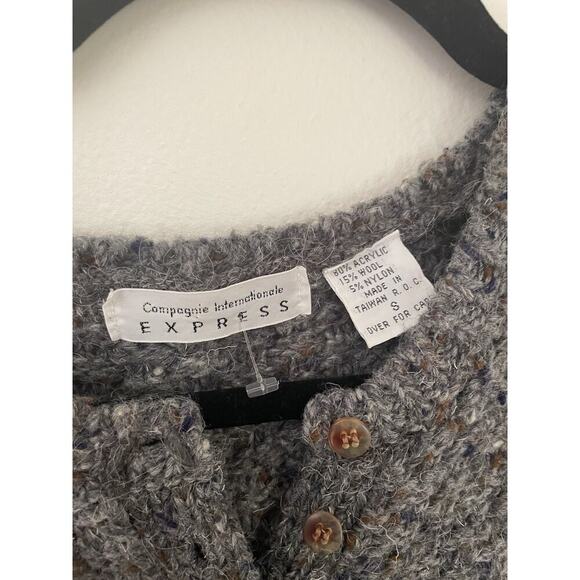 Vtg 90s Express Gray Marked Henley Textured Knit Sweater Fisherman - Picture 2 of 7